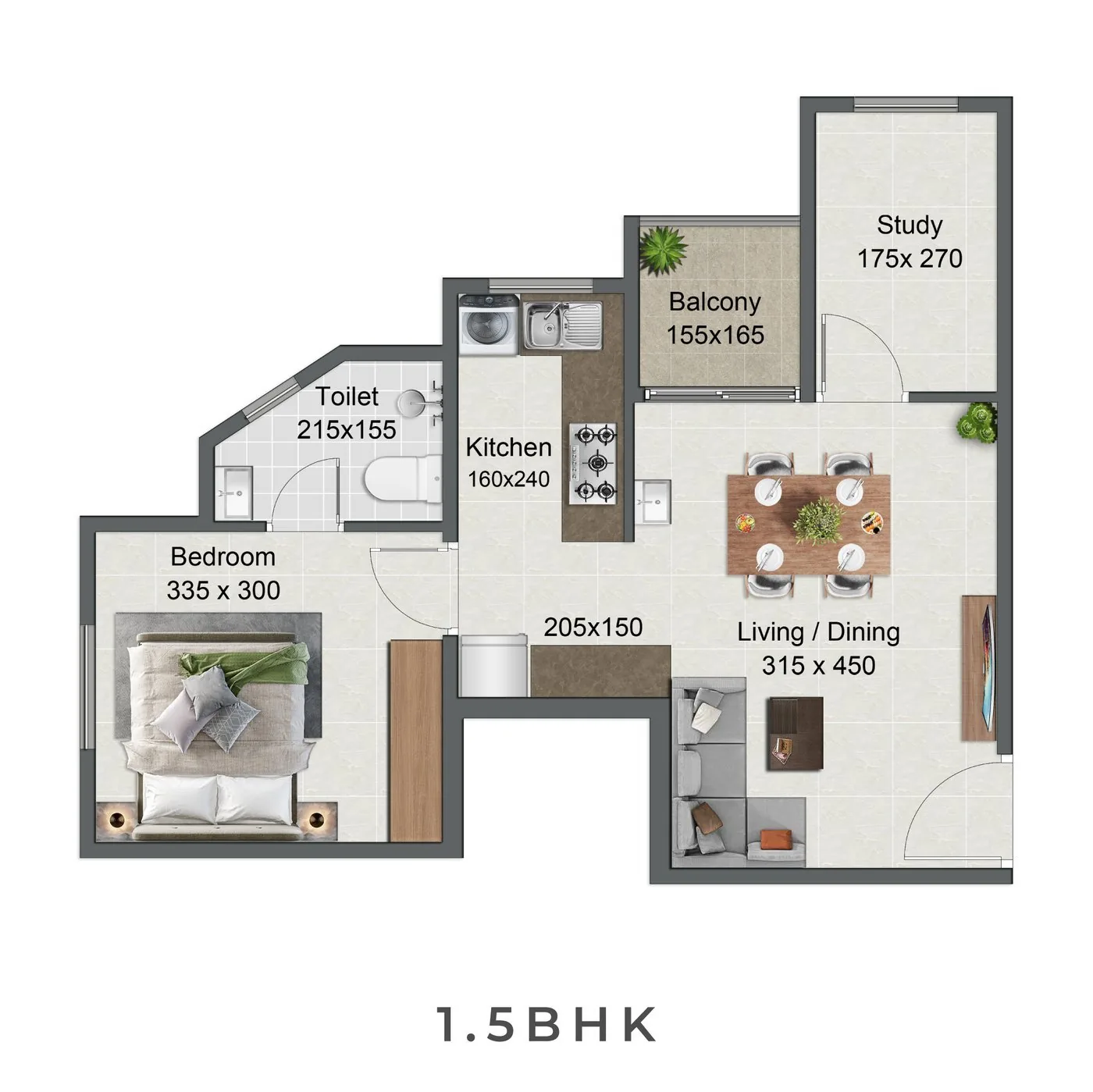 Sowparnika Florenzza 1.5 BHK suite floor plan layout